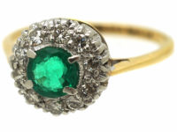 18ct Gold & Platinum, Emerald & Diamond Cluster Ring