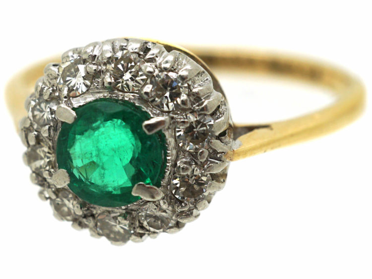 18ct Gold & Platinum, Emerald & Diamond Cluster Ring
