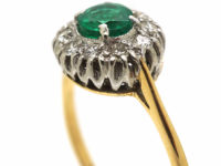 18ct Gold & Platinum, Emerald & Diamond Cluster Ring