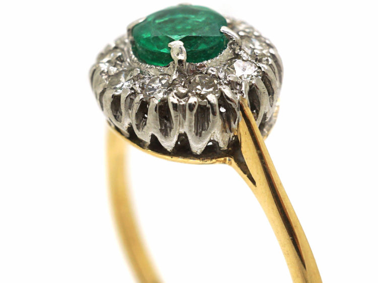 18ct Gold & Platinum, Emerald & Diamond Cluster Ring