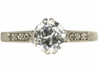 Art Deco Diamond Solitaire Ring with Diamond Set Shoulders