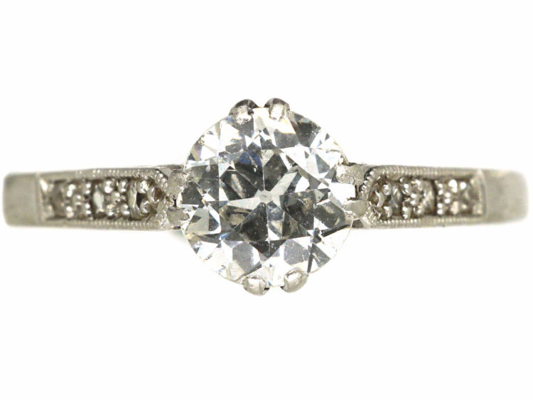 Art Deco Diamond Solitaire Ring with Diamond Set Shoulders