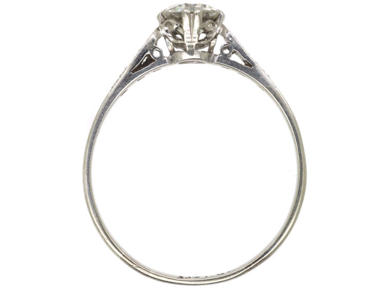 Art Deco Diamond Solitaire Ring with Diamond Set Shoulders