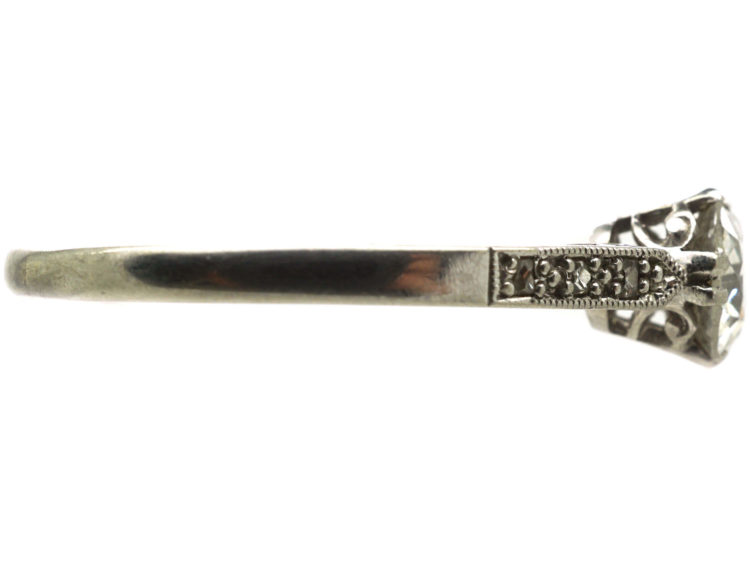 Art Deco Diamond Solitaire Ring with Diamond Set Shoulders