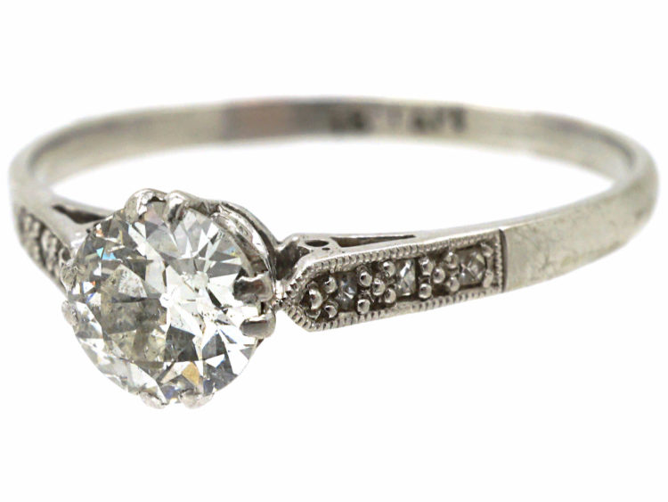 Art Deco Diamond Solitaire Ring with Diamond Set Shoulders