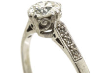 Art Deco Diamond Solitaire Ring with Diamond Set Shoulders