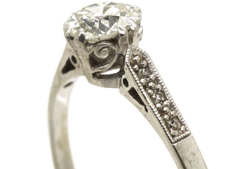 Art Deco Diamond Solitaire Ring with Diamond Set Shoulders