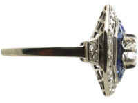 French Platinum Sapphire & Diamond Octagonal Ring