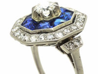 French Platinum Sapphire & Diamond Octagonal Ring