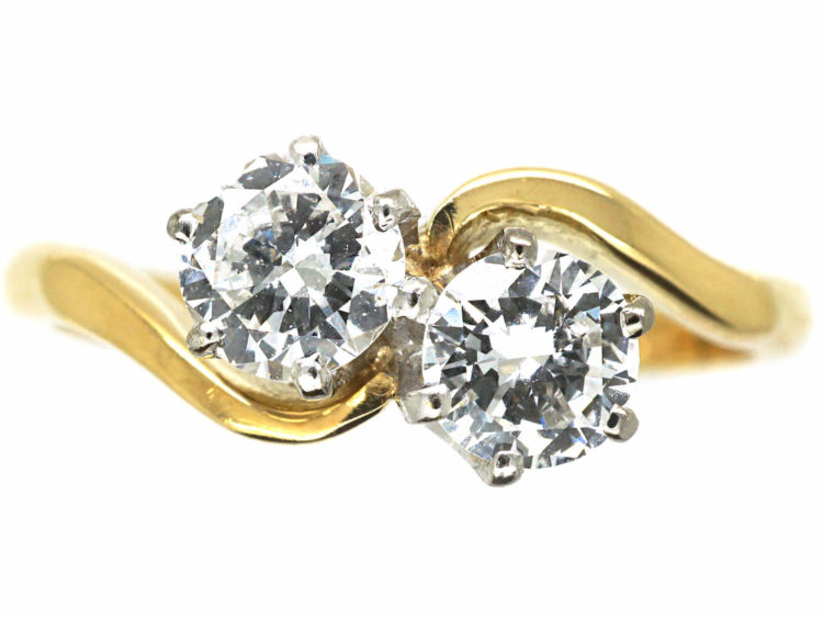 18ct Gold Two Stone Diamond Crossover Ring