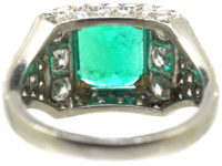 Retro Platinum & 18ct Gold, Emerald & Diamond Ring