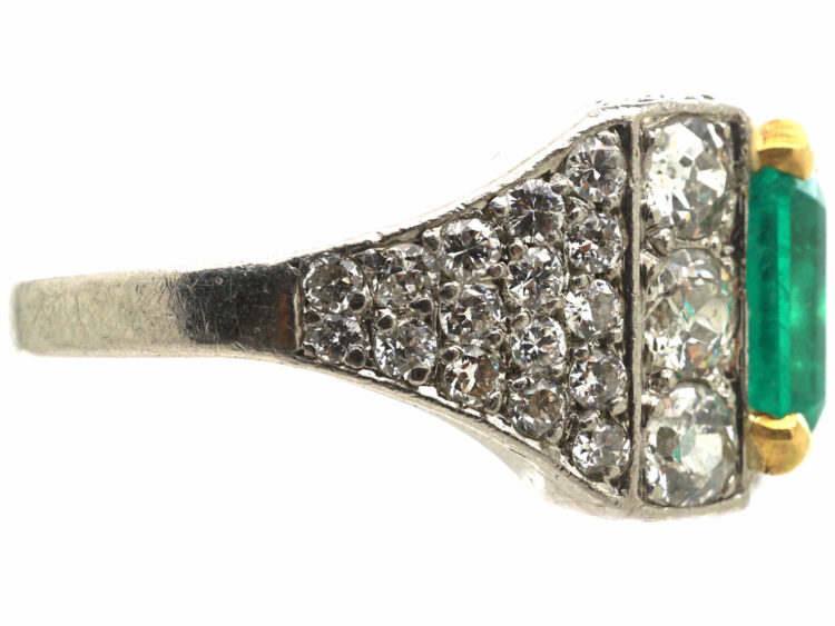 Retro Platinum & 18ct Gold, Emerald & Diamond Ring