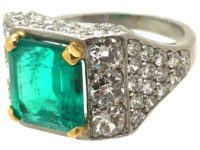 Retro Platinum & 18ct Gold, Emerald & Diamond Ring