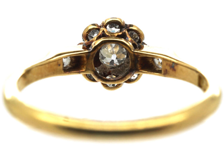 Edwardian 18ct Gold & Platinum, Diamond Cluster Ring with Diamond Set Shoulders