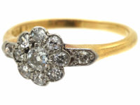 Edwardian 18ct Gold & Platinum, Diamond Cluster Ring with Diamond Set Shoulders