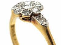 Edwardian 18ct Gold & Platinum, Diamond Cluster Ring with Diamond Set Shoulders