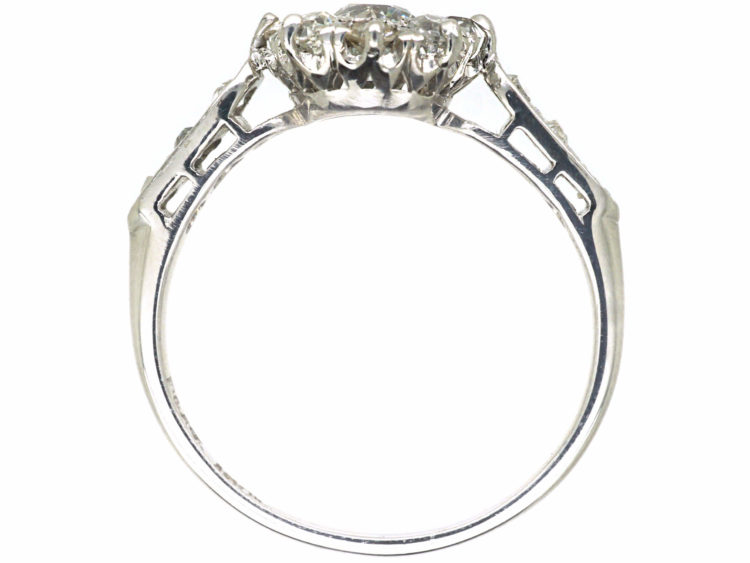 Edwardian 18ct White Gold & Platinum, Diamond Cluster Ring with Diamond set Shoulders