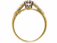 Art Deco 18ct Gold & Platinum, Diamond Solitaire Ring with Diamond Set Shoulders