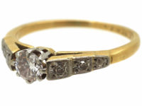 Art Deco 18ct Gold & Platinum, Diamond Solitaire Ring with Diamond Set Shoulders