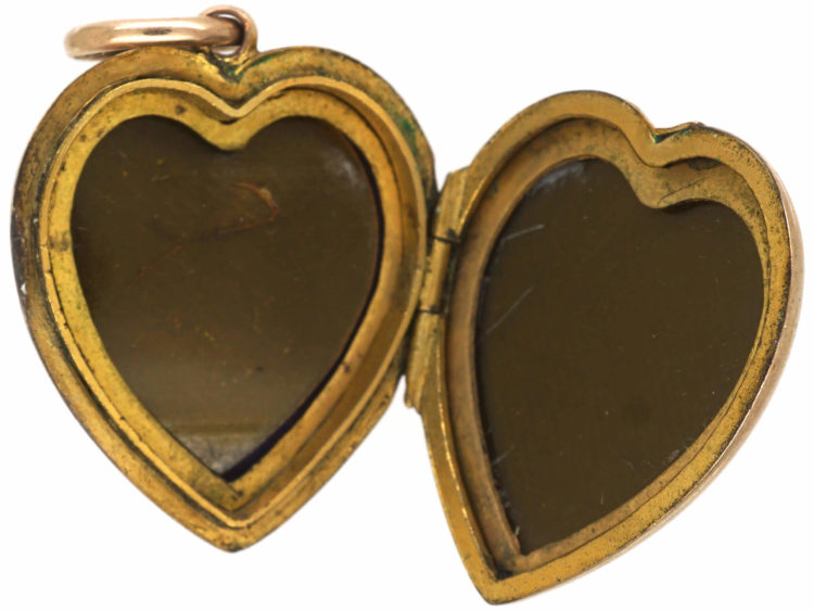 Edwardian 9ct Gold Heart Shaped Locket set with Green, Red Paste & Pearls