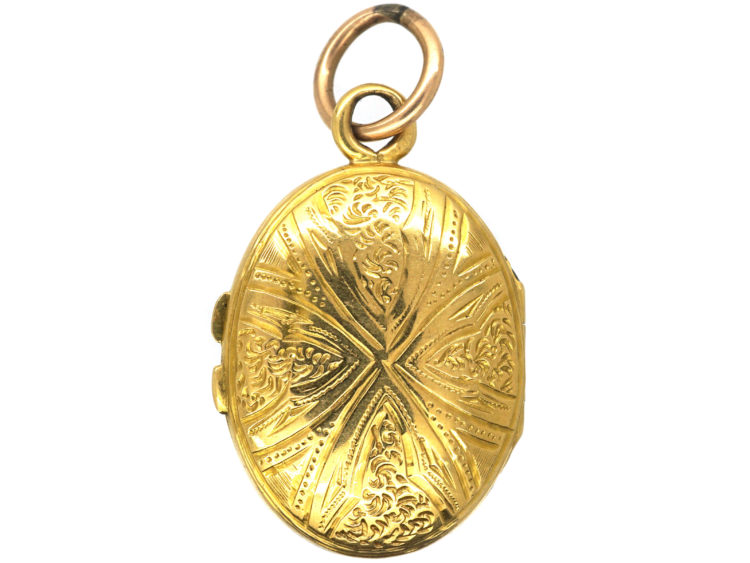French 19th Century 18ct Gold Oval Locket set with Almandine Garnets & Natural Split Pearls