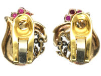 Retro 18ct White & Yellow Gold, Ruby & Diamond Clip On Earrings