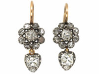 Georgian Old Mine Cut Cluster Earrings with Heart Shaped Diamond Drops
