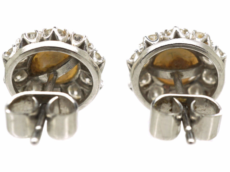 18ct White Gold, Pearl & Diamond Cluster Earrings