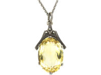 Art Deco Silver, Marcasite & Citrine Pendant on a Silver Chain
