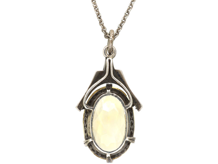 Art Deco Silver, Marcasite & Citrine Pendant on a Silver Chain