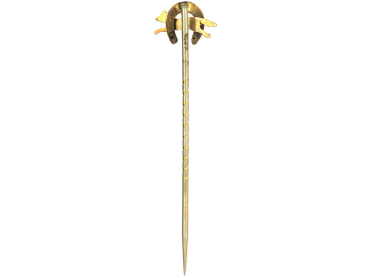 Edwardian 9ct Gold Fox Running Through a Horseshoe Tie Pin