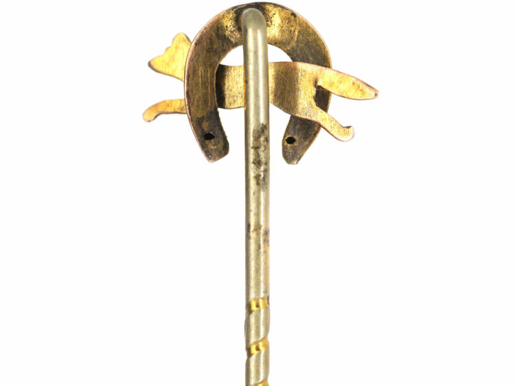 Edwardian 9ct Gold Fox Running Through a Horseshoe Tie Pin