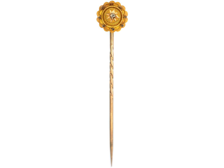 Victorian 15ct Gold Tie Pin set with a Rose Diamond