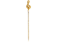 Edwardian 15ct Gold Treble Clef Tie Pin set with Two Natural Pearls