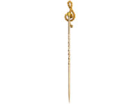 Edwardian 15ct Gold Treble Clef Tie Pin set with Two Natural Pearls