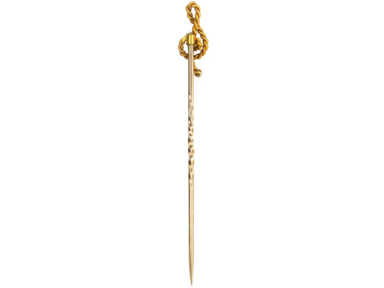 Edwardian 15ct Gold Treble Clef Tie Pin set with Two Natural Pearls