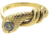 Edwardian 14ct Gold & Platinum Snake Ring set with a Diamond