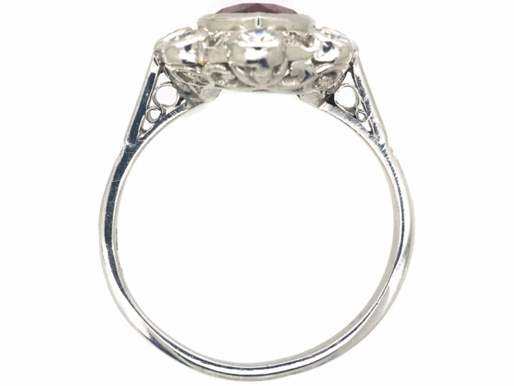 Art Deco Platinum, Marquise Cut Ruby & Diamond Ring