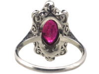 Art Deco Platinum, Marquise Cut Ruby & Diamond Ring