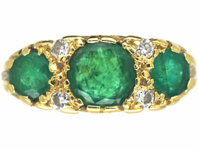 18ct Gold Three Stone Emerald & Diamond Ring