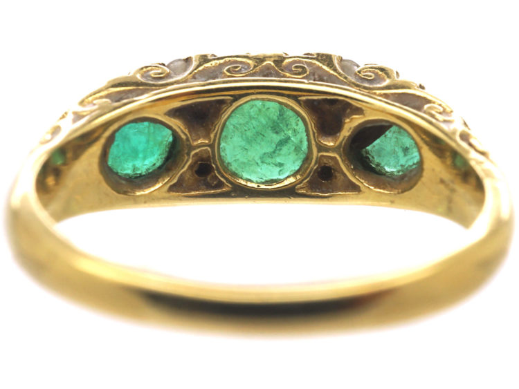 18ct Gold Three Stone Emerald & Diamond Ring