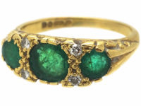 18ct Gold Three Stone Emerald & Diamond Ring