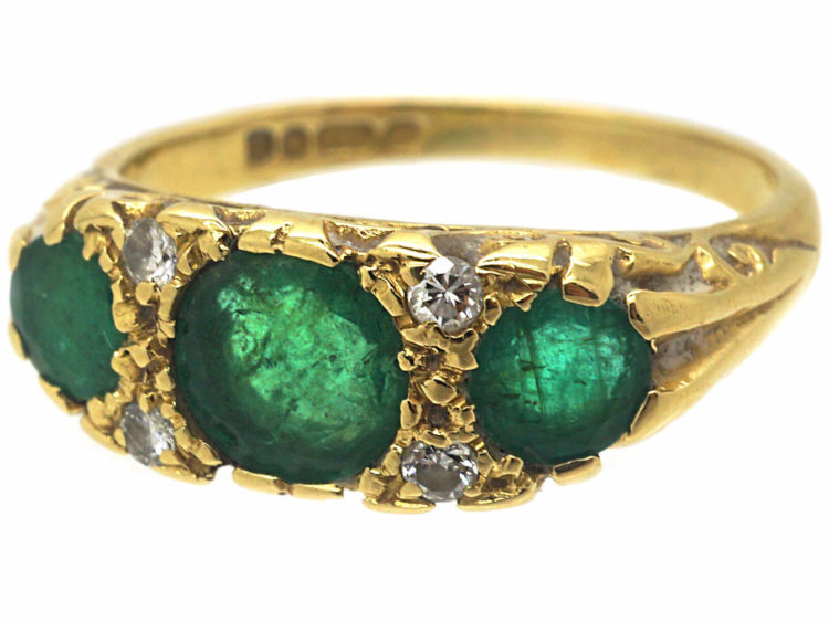 18ct Gold Three Stone Emerald & Diamond Ring