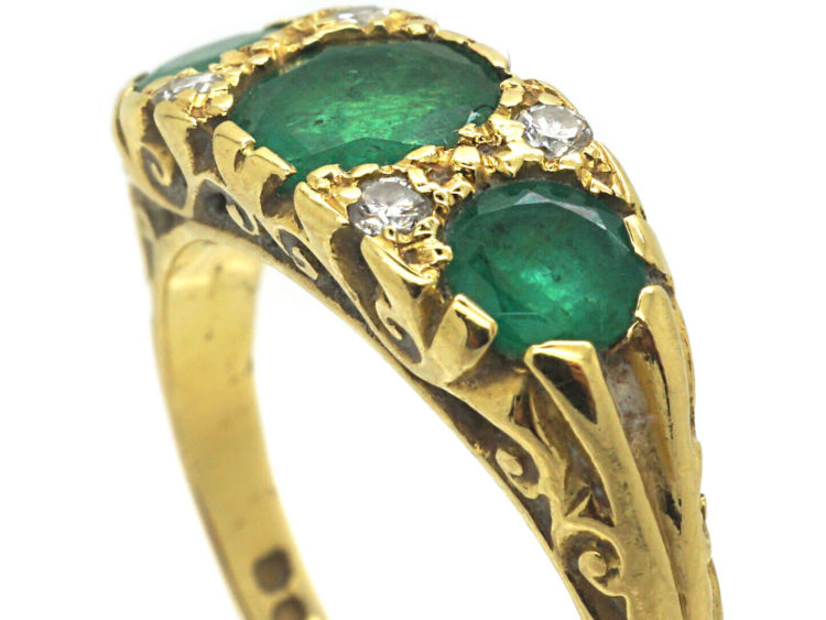 18ct Gold Three Stone Emerald & Diamond Ring