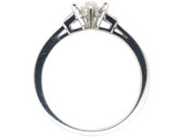 French Platinum, Marquise Diamond Ring with Baguette Diamond set Shoulders