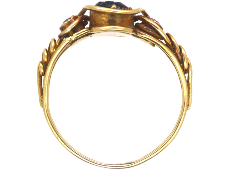 Early Victorian 15ct Gold, Ruby & Onyx Pense à Moi Ring