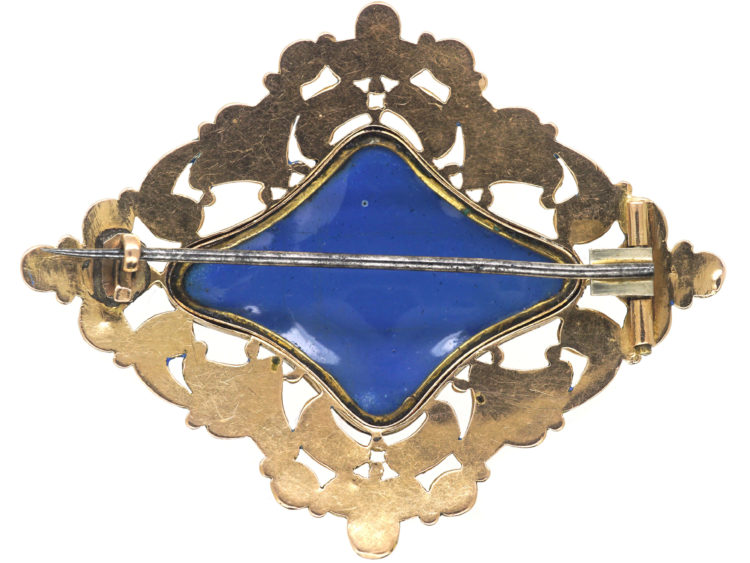 Early 19th Century 15ct Gold Swiss Enamel Brooch of Two Swiss Girls in Traditional Costume