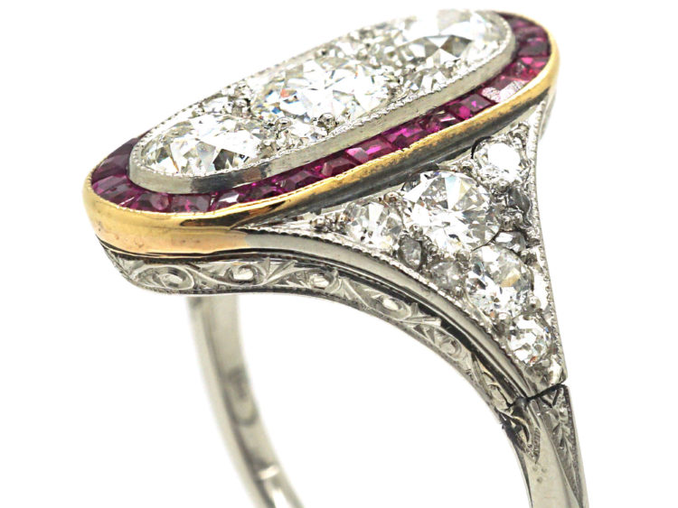 Art Deco Platinum, Ruby & Diamond Oval Shaped Ring
