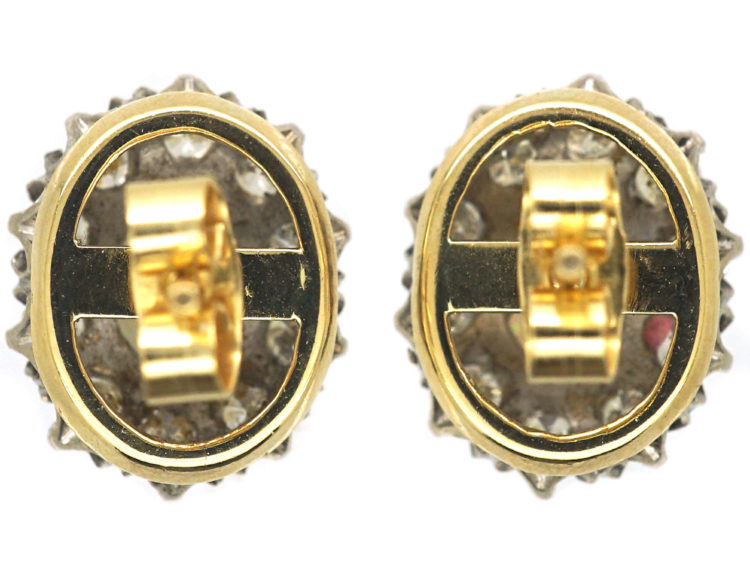 18ct White & Yellow Gold, Opal & Diamond Oval Cluster Earrings