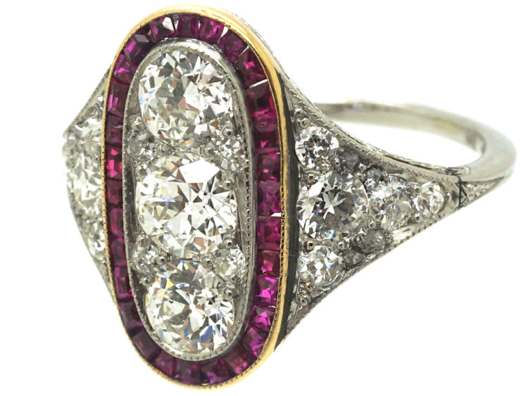 Art Deco Platinum, Ruby & Diamond Oval Shaped Ring